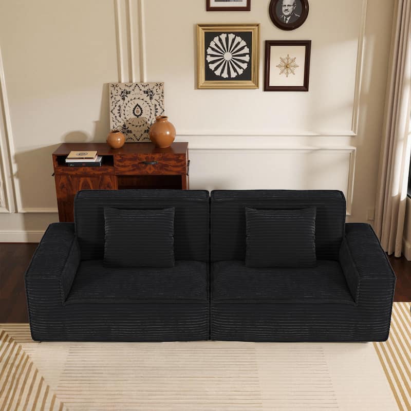 Anmytek Plush Modern Large Striped Fabric Vacuum Compressed Full Sponge High Rebound No-Assembly Sofa