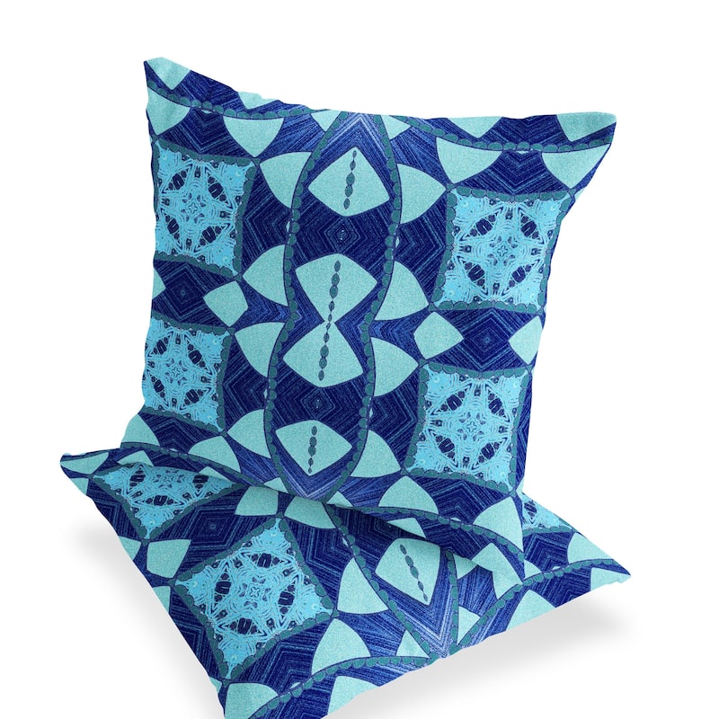 HomeRoots Set of Two 16" X 16" Blue and Green Blown Seam Eclectic Indoor Outdoor Throw Pillow - 16.00' X '16.00' X '5.00