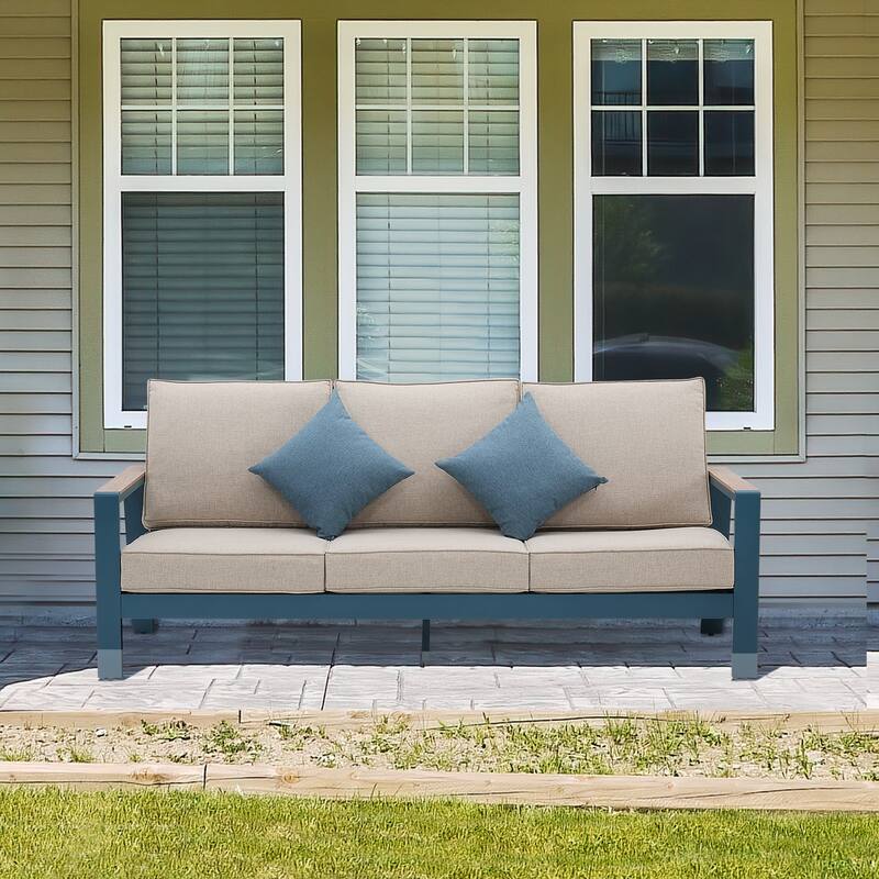 Zenova Aluminum Outdoor Sofa, Cushioned Aluminum Outdoor Sofa - Blue