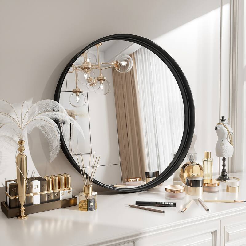 Round Tempered Glass and Metal Framed French Cleat Mounted Wall Bathroom / Vanity Mirror