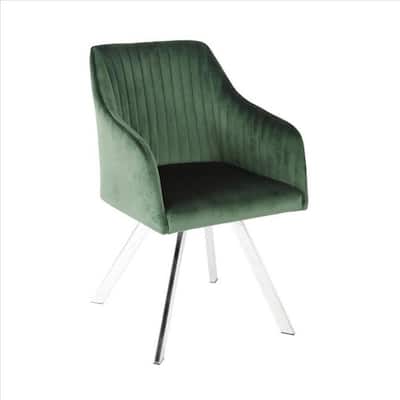 Green Metal Swivel Dining Chair with Upholstered Bucket Seat Channel Tufted Backrest - 24” L x 24” W x 35.5” H