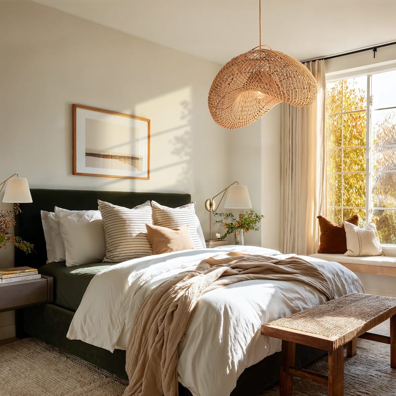 Sepherina Rattan Pendant Light Natural Large Sculptural Handwoven Light Fixture For Modern, Transitional, Farmhouse Room Décor.