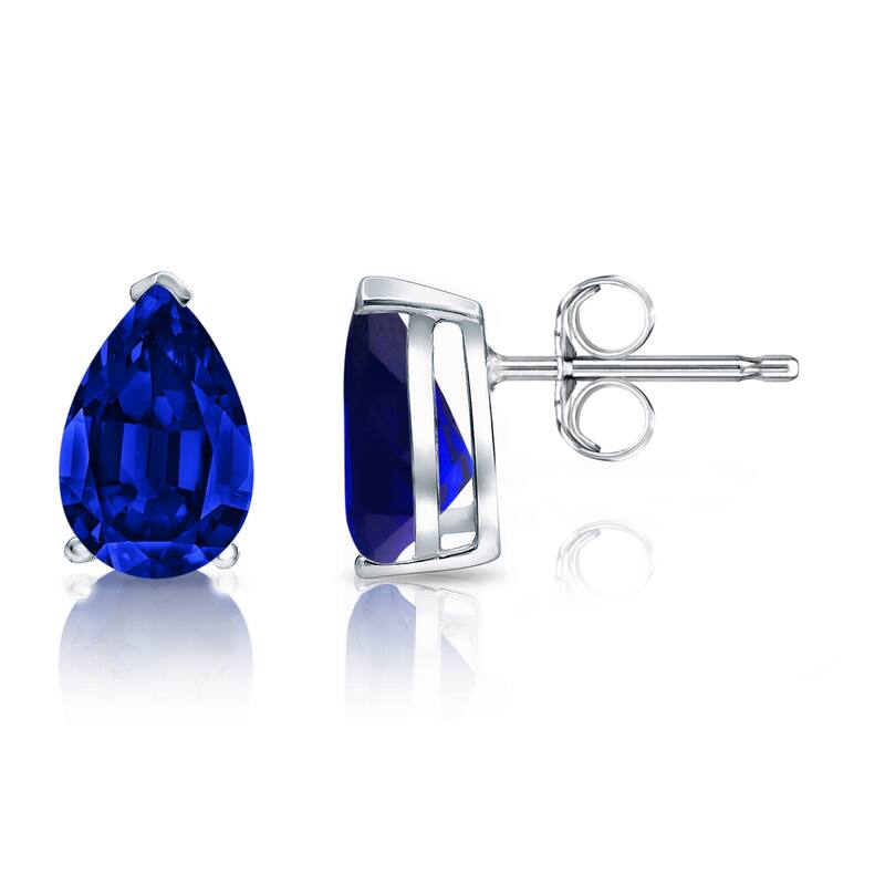 Auriya 14k Gold Lab Grown Gemstone Blue Sapphire Stud Earrings Pear 0.25 to 5.00 ct. tw. V-End Prong Push-Back - 2.50ct tgw. - White