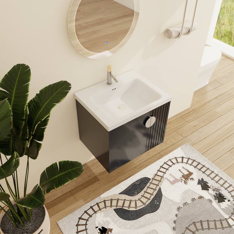Malwee 24"/28" Floating Bathroom Vanity, Wall Mounted Bathroom Vanity with Ceramic Sink and Soft Close Door