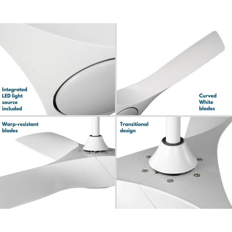 Ryne Collection 52-Inch 3-Blade White LED DC Motor Indoor Outdoor Fan - 52 in x 52 in x 13.5 in