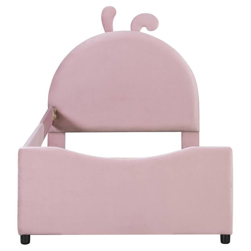 Twin Size Upholstered Daybed with Rabbit Ear Shaped Headboard for Home Office