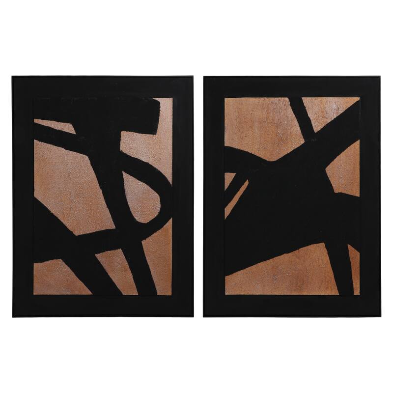 Wood Canvas Wall Arts Abstract Brush Strokes (Set of 2) - 48" Black