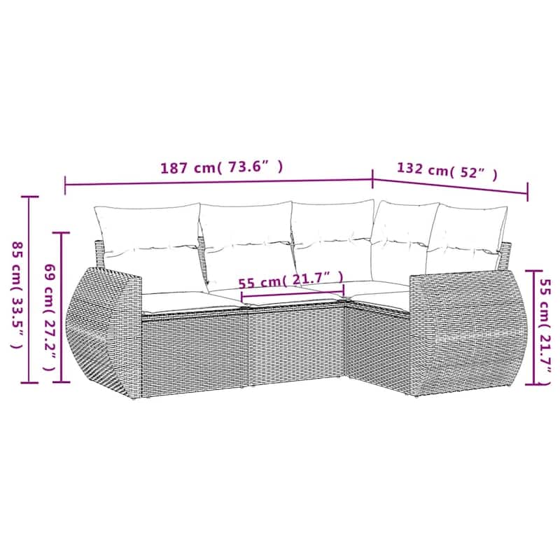 vidaXL Patio Sofa Set with Cushions Outdoor Conversation Furniture Poly Rattan - 24.4 x 24.4 x 27.2