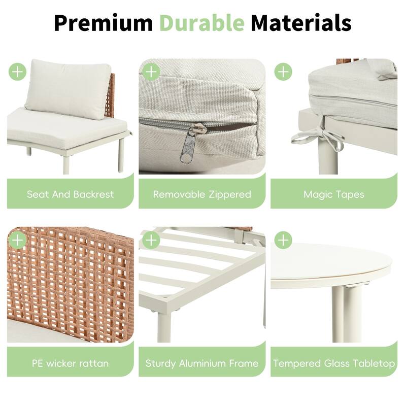 6/8-Piece Half Moon PE Wicker Patio Sectional Set with Dual Coffee Tables