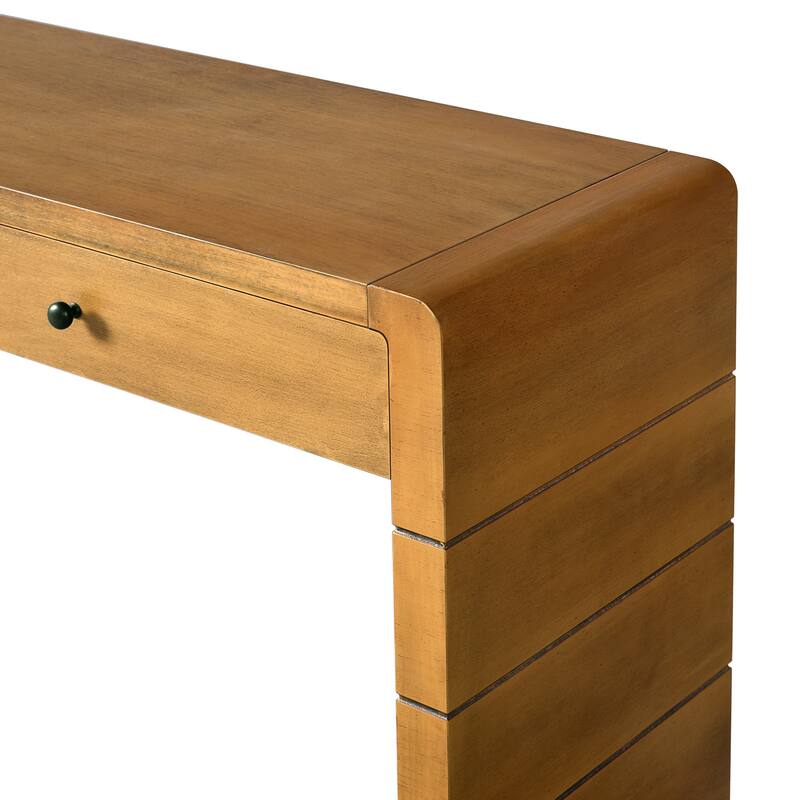 Anmytek Farmhouse Rustic Curved Wooden Storage Console Table with 2 Drawers for Entryway Hallway Living Room Natural
