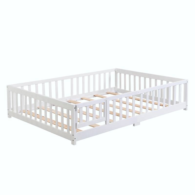 Solid Wood Platform Bed Frame with Floor Bed Design and Fence