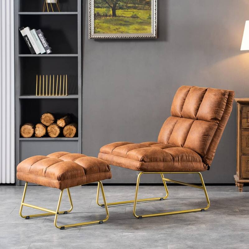 Mcombo Accent Chair with Ottoman, Lounge Sofa Couch,4013 - Saddle