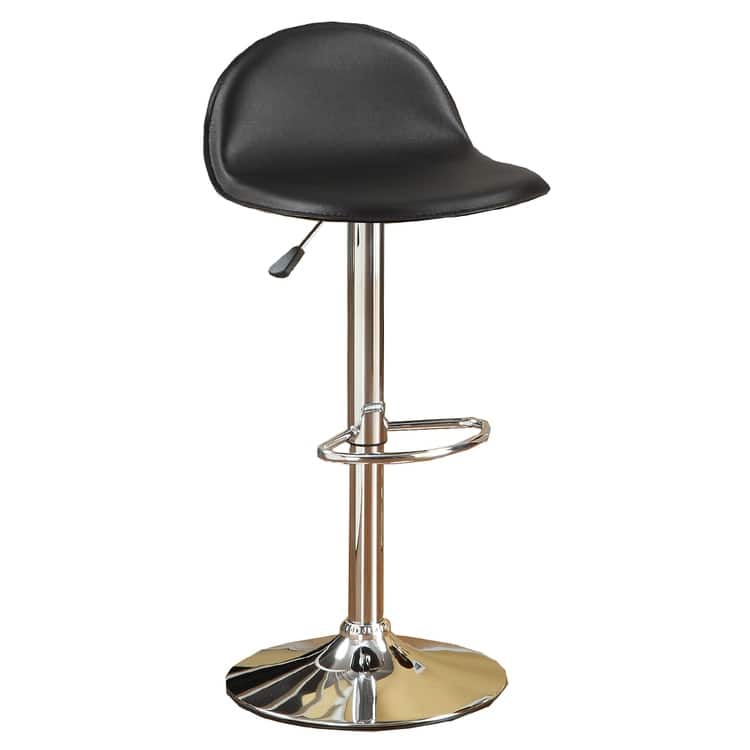 Set of 2 Adjustable Black Faux Leather Swivel Bar Stools, Modern Kitchen Counter Height Dining Room Chairs