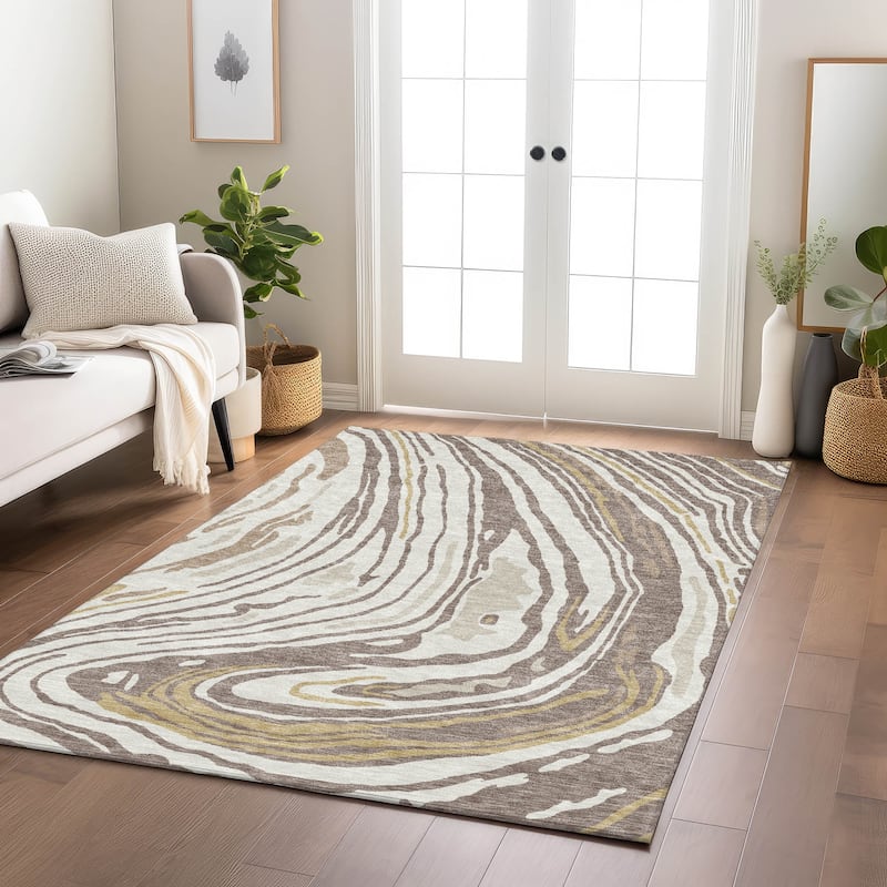 Machine Washable Indoor/ Outdoor Abstract Brushstrokes Chantille Rug