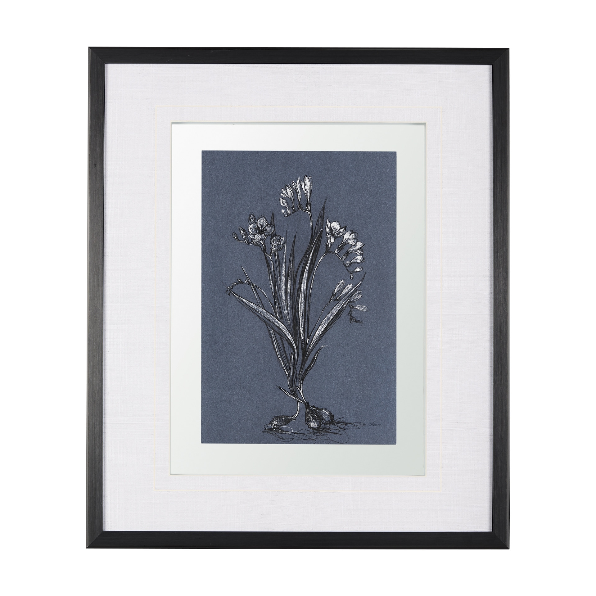 Botanical sketches III (Blue) by Mercana Studio Hand Embellished Framed Art Print Matted under Glass