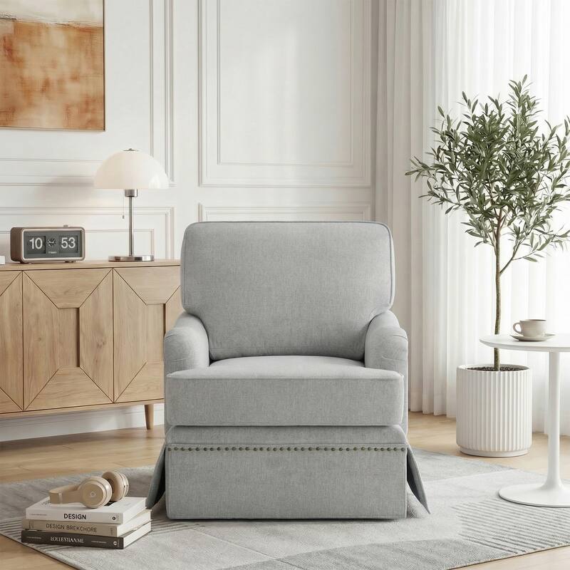Modern Chenille Swivel Armchair and Storage Ottoman