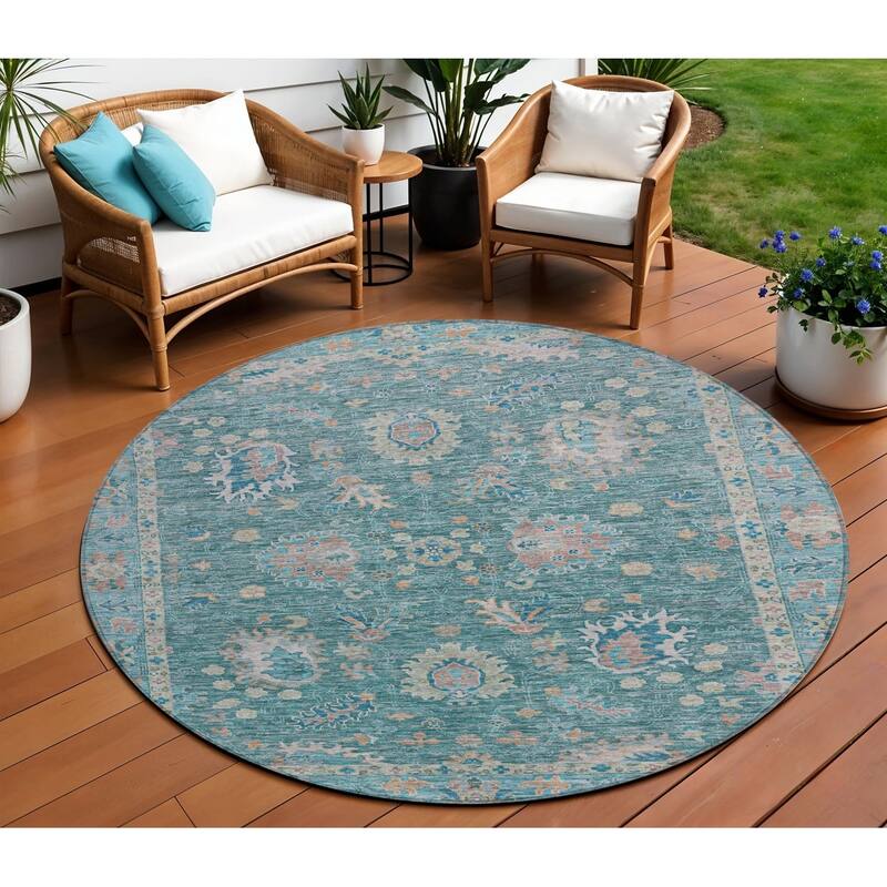 HomeRoots Floral Traditional Rectangle Outdoor Rug - 8' Round