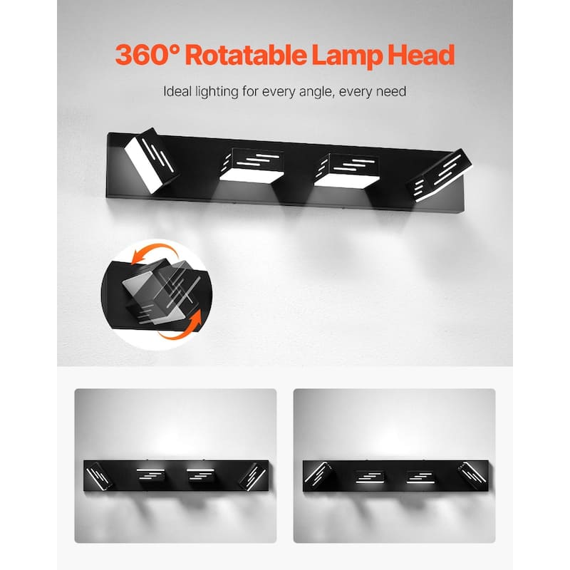 Modern LED Bathroom Vanity Light Fixture with 4 Rotatable Heads and 6000K Daylight Glow