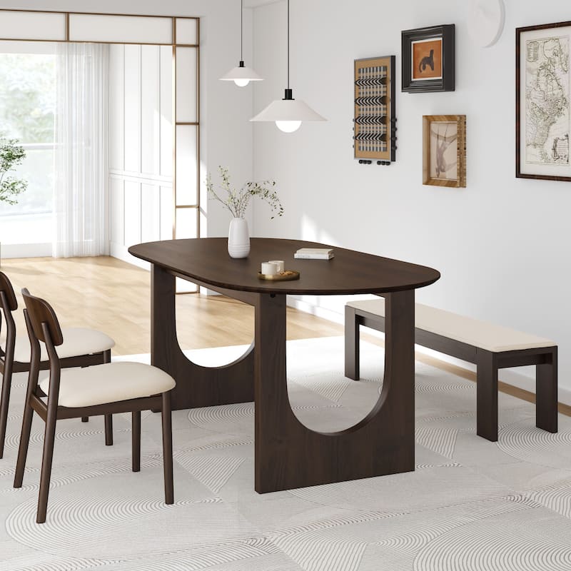Solid Wood Dining Table Oval Kitchen Tables with Arched Legs Modern for Dining Room