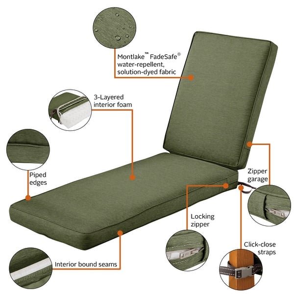 dimension image slide 1 of 6, Classic Accessories Montlake Water-Resistant 74 x 23 x 3 Inch Patio Chaise Lounge Cushion