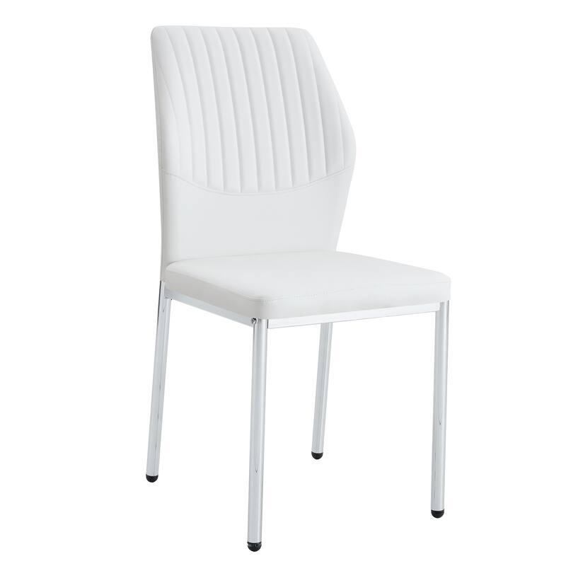 Modern 4 Piece PU Dining Chair Set with Backrest, Metal Legs, Cushions for Dining Room Kitchen Bedroom Living Room