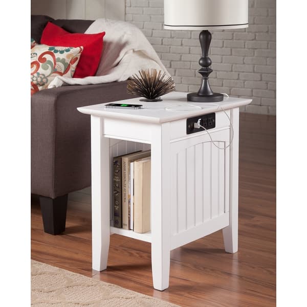 slide 2 of 16, Nantucket Solid Wood Side Table with Built-In Charging White