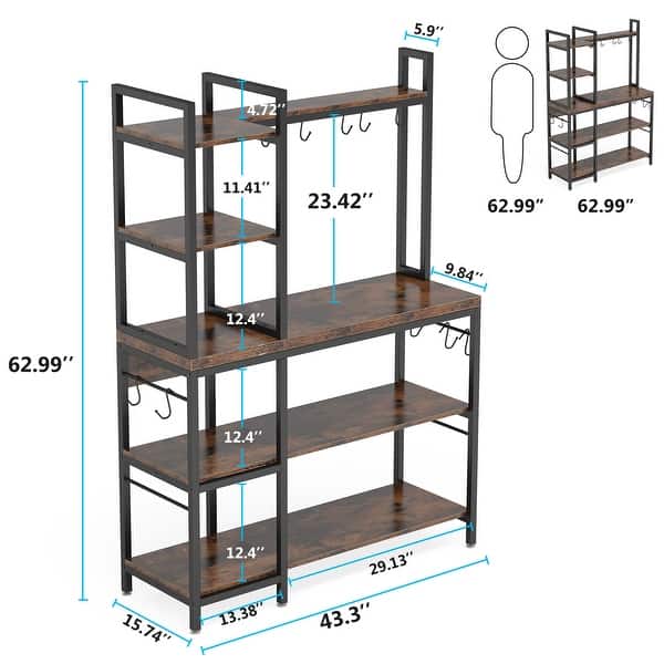 dimension image slide 2 of 3, Kitchen Bakers Rack with Storage, 43 inch Microwave Stand 5-Tier Kitchen Utility Storage Shelf