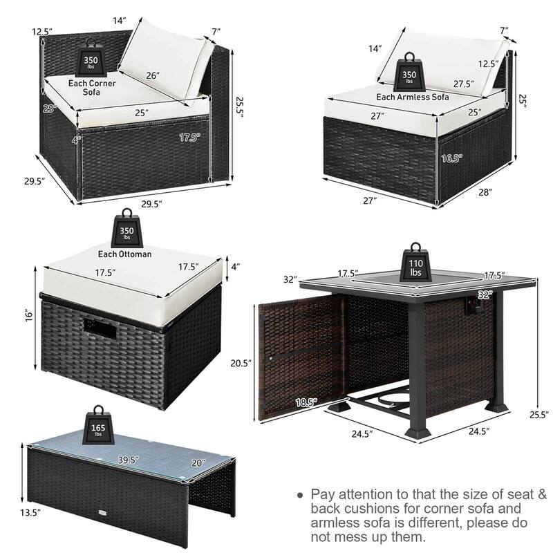 Costway 9 PCS Patio Furniture Set with 32" Fire Pit Table 50,000 BTU - See Details
