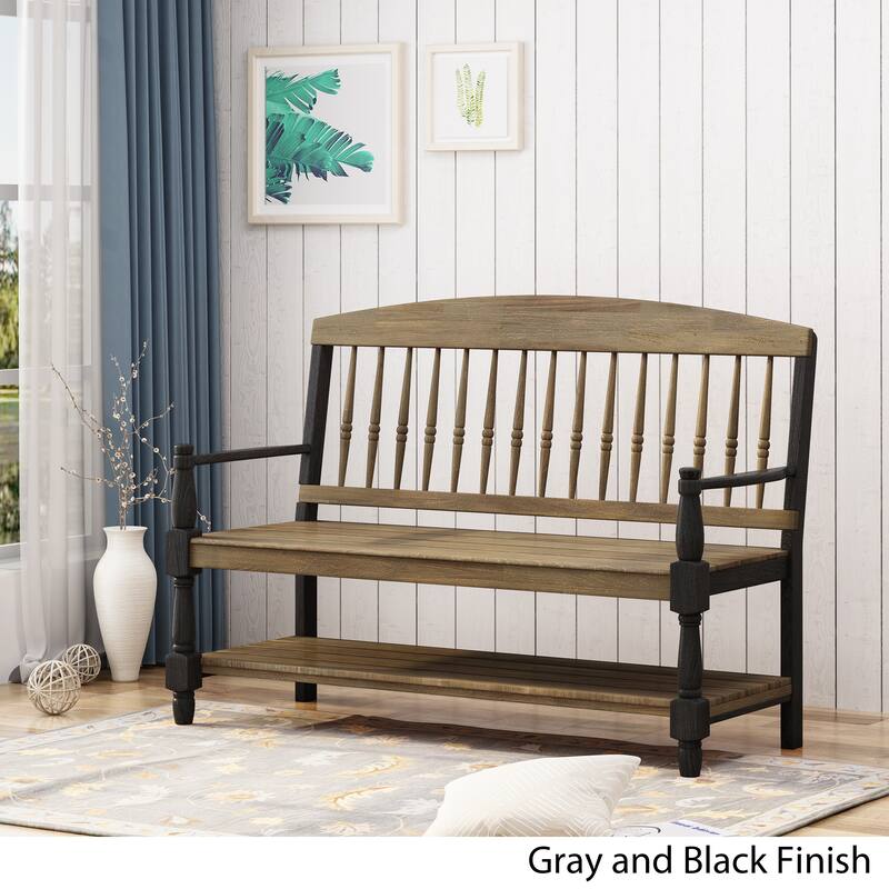 Lennon Acacia Wood Bench with Shelf by Christopher Knight Home