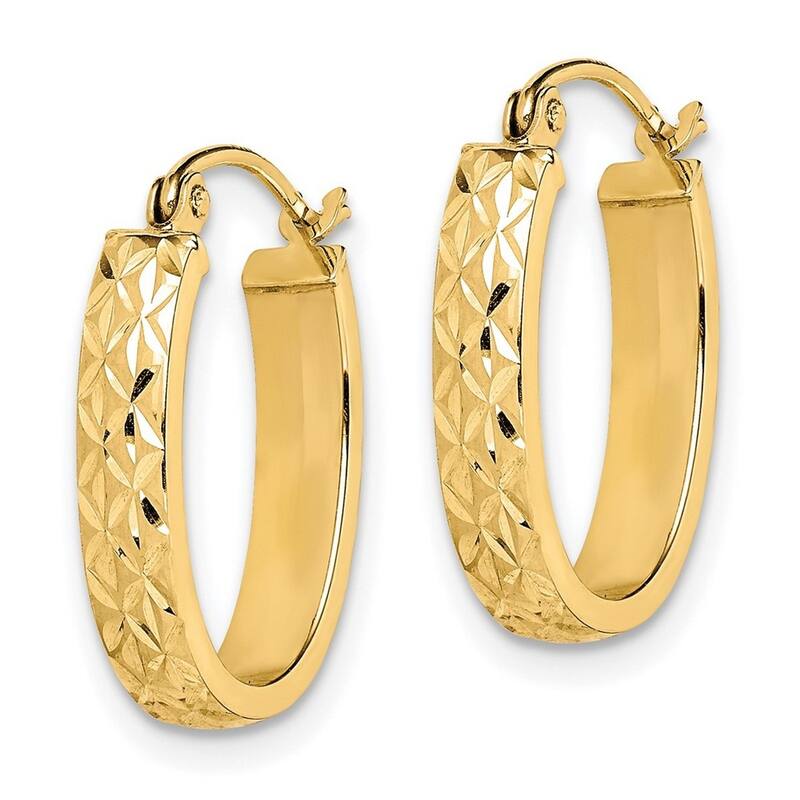 Curata 10k Yellow Gold Diamond Cut Oval Hoop Earrings - 19x1.4mm