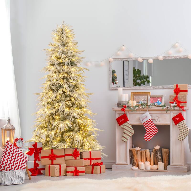 Gymax 6/7/8 FT Artificial Christmas Tree w/1108 PE PVC Branch Tips & - Green, White