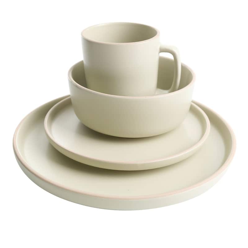 Gibson Home Zuma 16 Piece Stoneware Plates, Bowls, & Mugs Dinnerware Set - Matte White