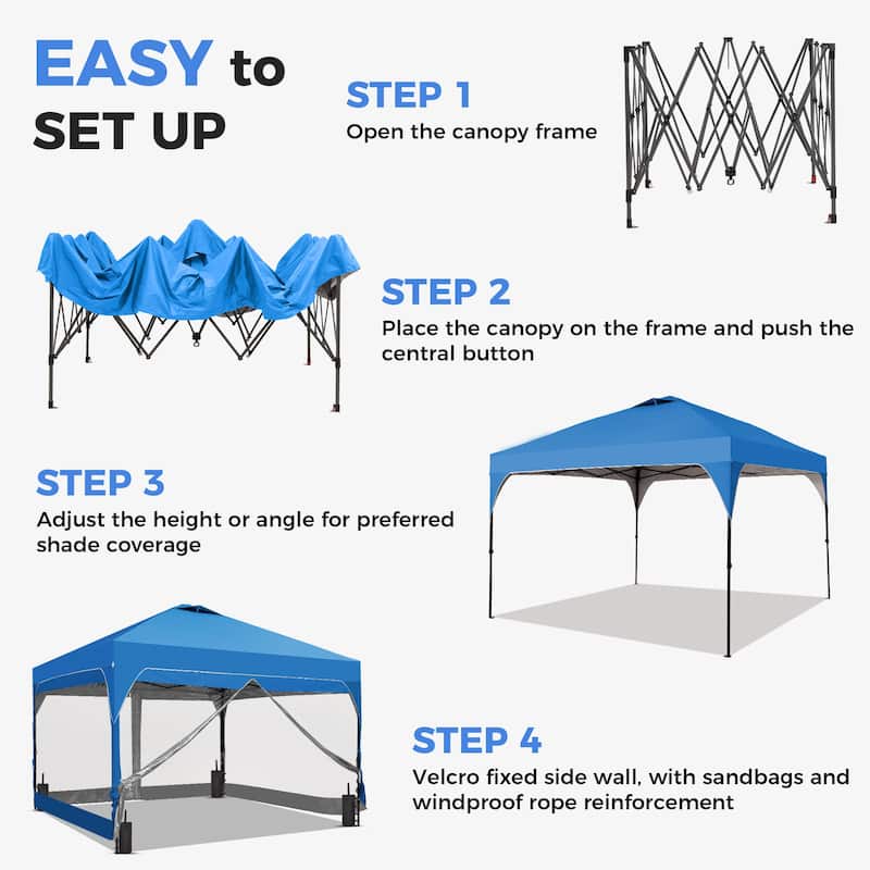 Ainfox 12x12FT Pop Up Canopy Tent with One Push Setup, Gazebo with 4 PVC Transparent Sidewalls