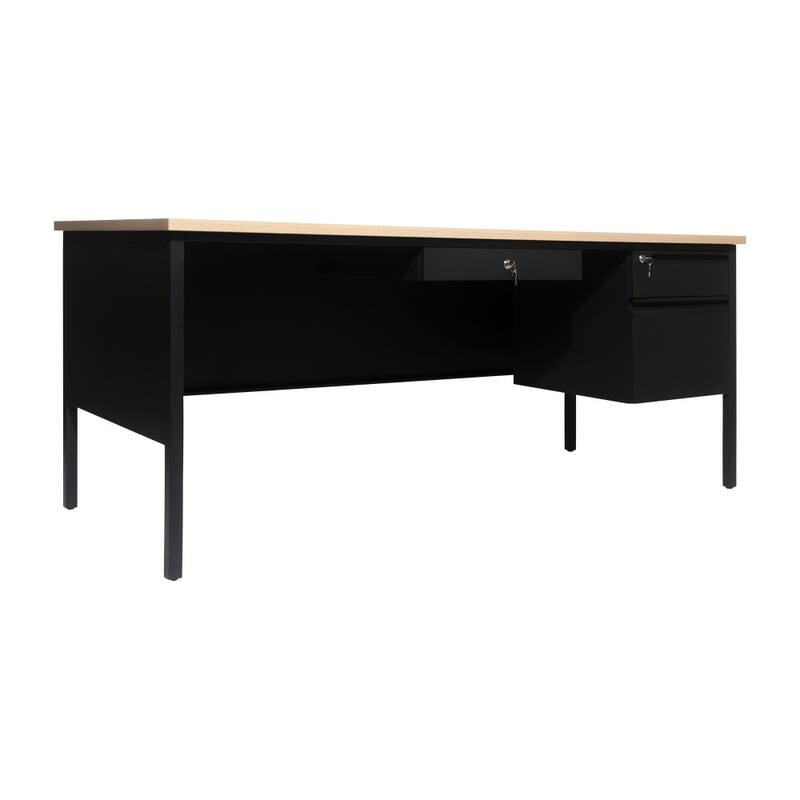 Commercial Right Side Single Pedestal Desk with 3 Locking Drawers