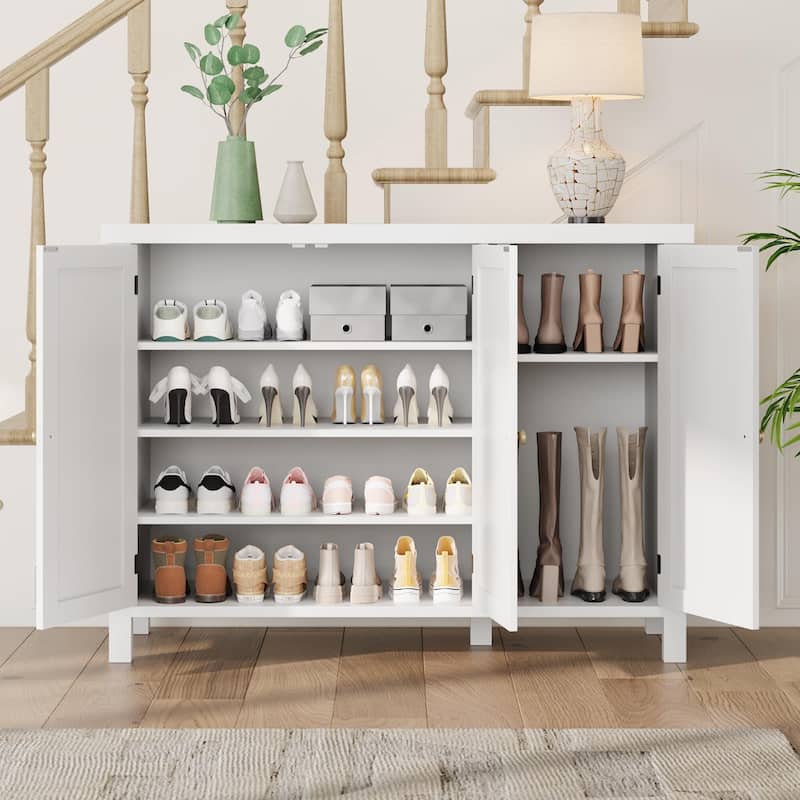 Farmhouse Shoe Cabinet with 3 Barn Doors - 4-Tier Entryway Shoe Storage