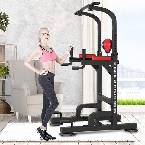Dip Station Chin Up Bar Power Tower Pulls Push Boxing Ball Home Gym Fitness Core