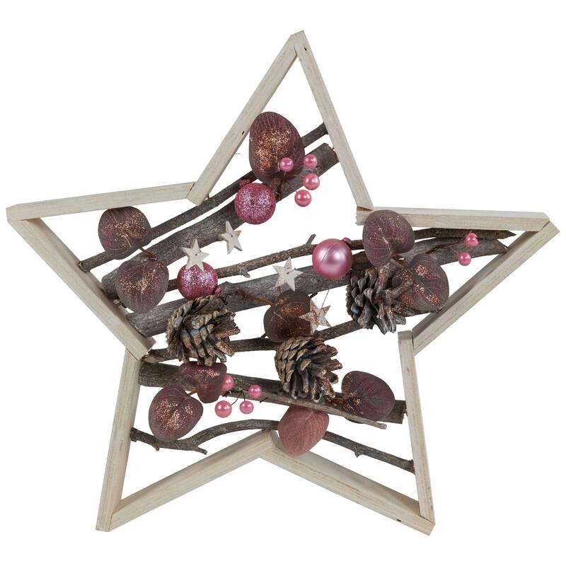 Ornaments and Pinecones Star-Shaped Birch Wood Christmas Decoration - 14.5"