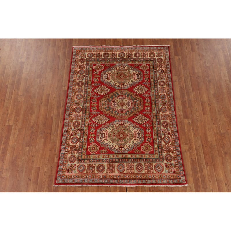 Oriental Red Kazak Area Rug Handmade Traditional Wool Carpet - 4'9" x 6'7"