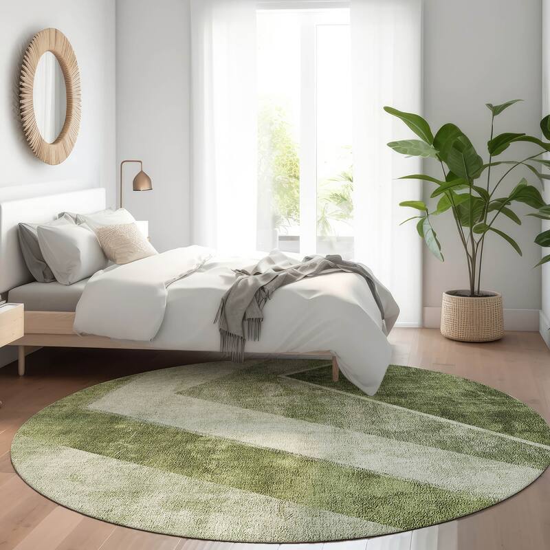 Machine Washable Indoor/ Outdoor Chantille Modern Geometric Rug - Olive - 8' x 8'
