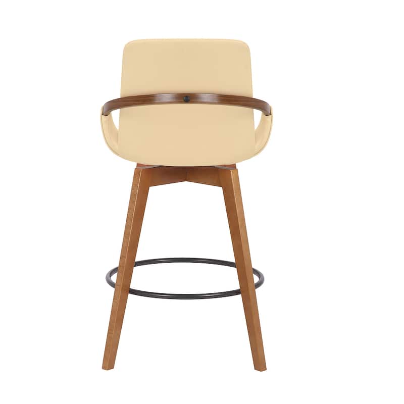 Baylor Mid-Century Swivel Bar Stool, Upholstered Counter Height Chair with Wood Frame