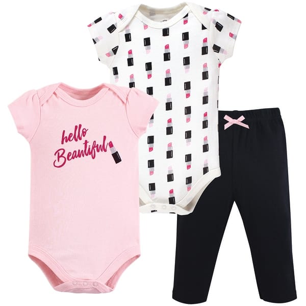 slide 1 of 1, Little Treasure Baby Girl Cotton Bodysuit and Pant Set, Lipstick 0-3 Months - Lipstick
