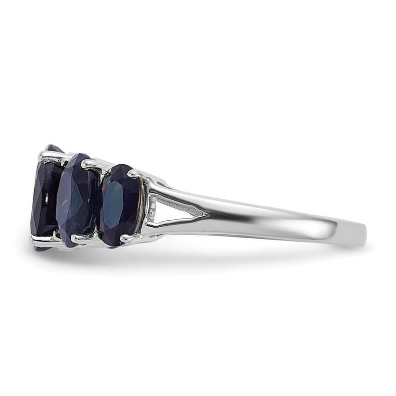 Curata 925 Sterling Silver Polished Open back Rhodium Dark Sapphire Ring
