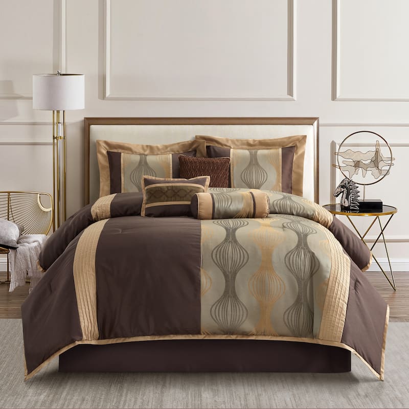 Nanshing Daniella 7-Piece Modern Geometric Comforter Set - Brown - California King