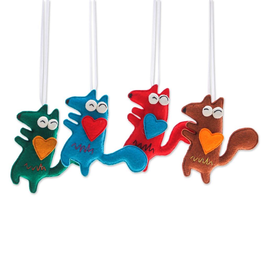 Novica Handmade Colors & Wolves Felt Ornaments (Set Of 4)