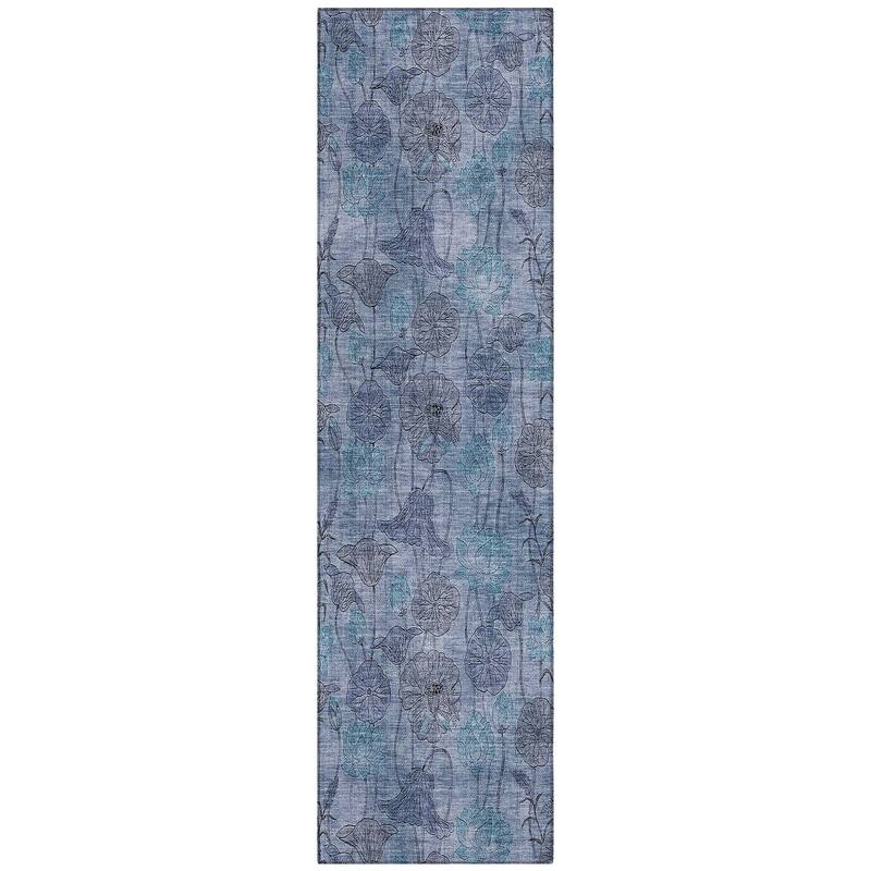 Machine Washable Indoor/Outdoor Modern Floral Chantille Rug