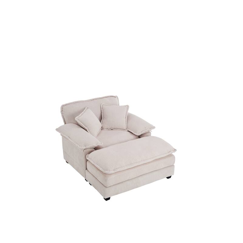 Corduroy Single Sofa Sets with Ottoman and 2 Toss Pillows, Deep Seat Design