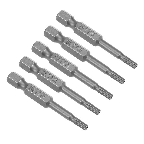 5Pcs 1/4" Hex Shank 50mm Length Magnetic Torx Security T15 Screwdriver Bits S2 - H1/4*50L*TT15 5pcs