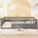 preview thumbnail 11 of 19, Full Floor Bed Frame with Fence,Wood Kids Floor Beds Frame for Bedroom