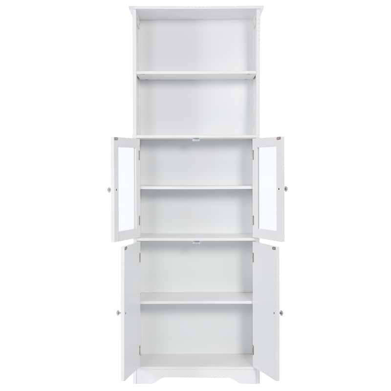 4-Door Bathroom Storage Cabinet 64" High Bathroom Floor-to-ceiling Cabinet Towel Cabinet with Open Storage Rack Glass Door