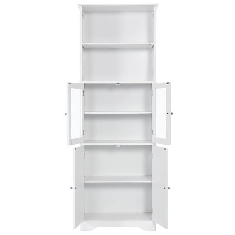 Roomfitters Tall Storage Cabinet with Shelves and Doors for Bathroom Kitchen or Living Room Freestanding MDF Unit, White